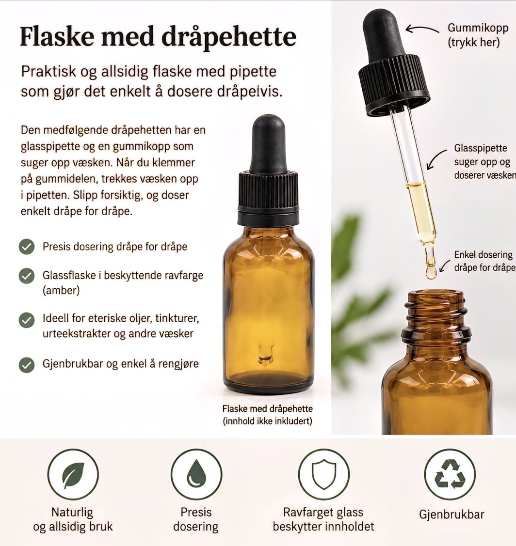 Flaske med pipette/dråpeteller 30 ml - brun glassflaske - Bilde 2
