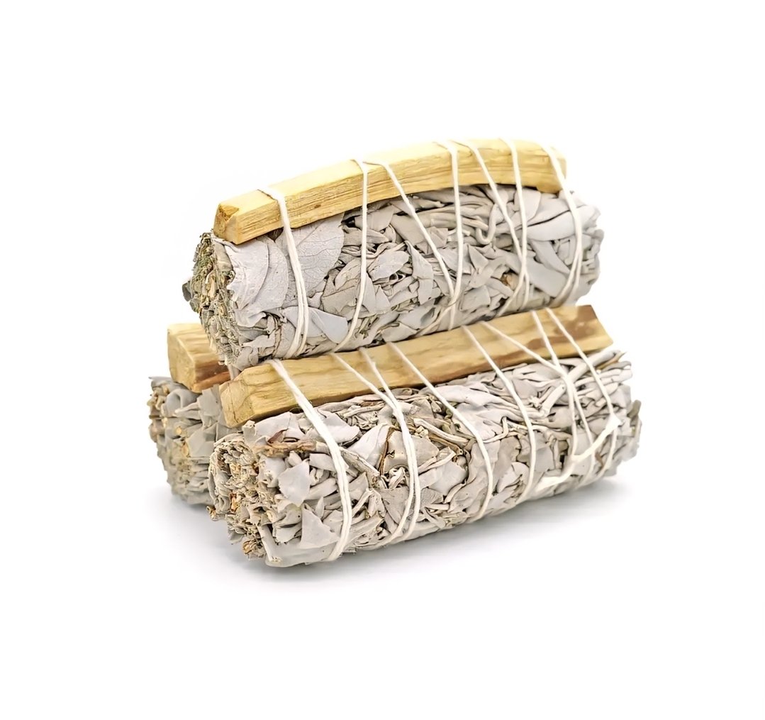 Hvit Salvie med Palo Santo - medium (10 cm)