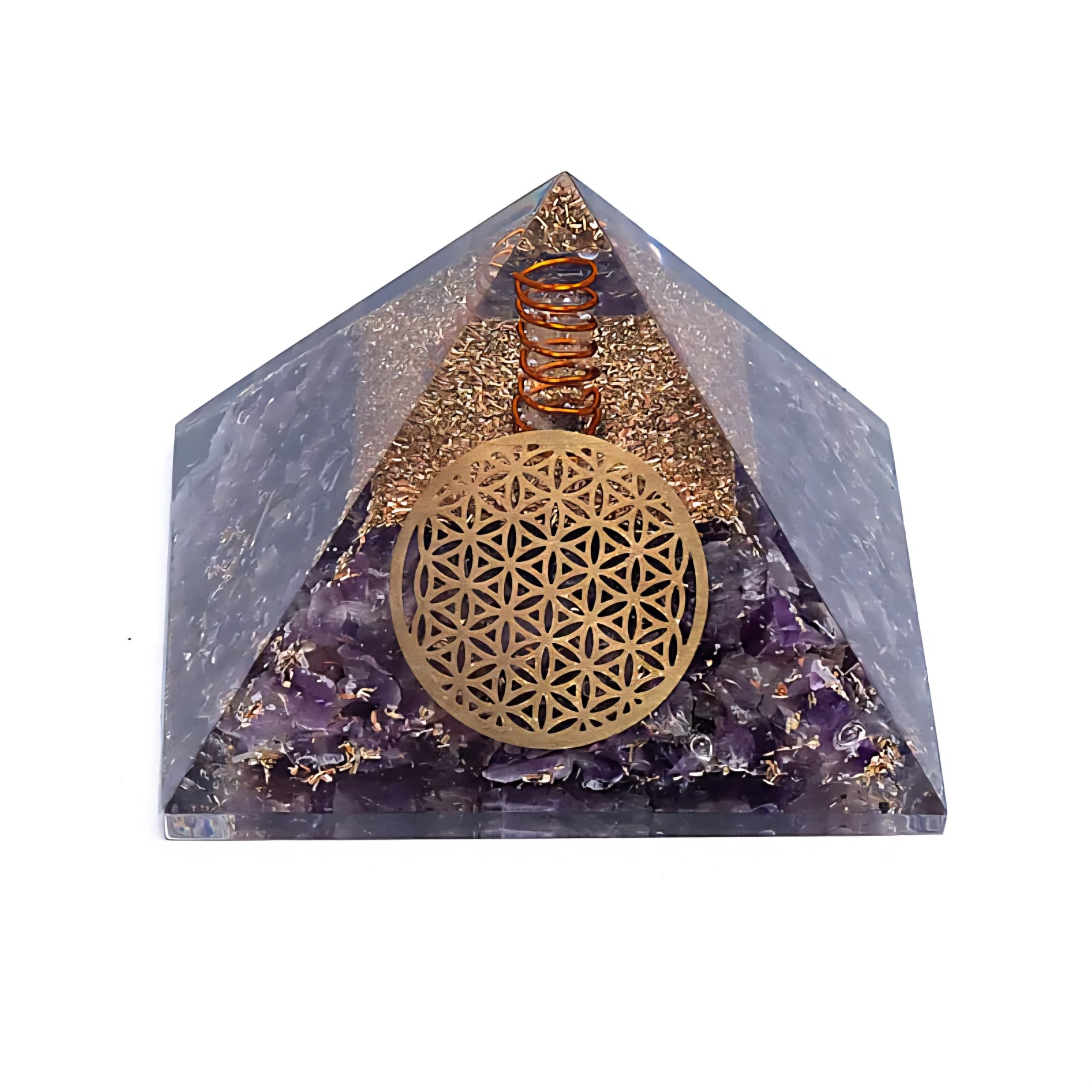 Orgonittpyramide Ametyst med Livets blomst merke