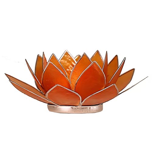 Lotus atmosfærisk lys 2. chakra oransje med sølvfarget kant - Stor 13,5 cm.