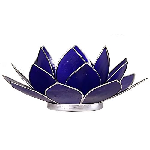 Lotus atmosfærisk lys 6. chakra indigo med sølvfarget kant - Stor 13,5 cm.