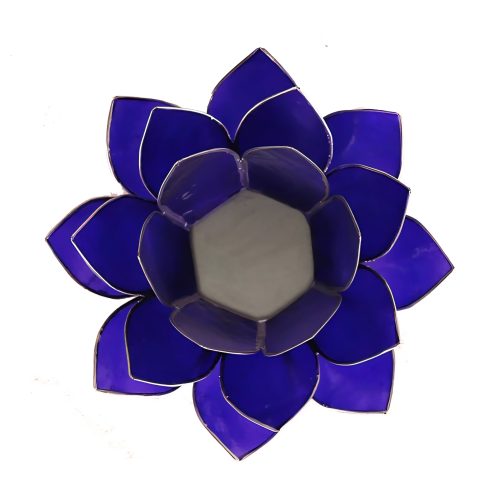 Alternative view of Lotus atmosfærisk lys 6. chakra indigo med sølvfarget kant - Stor 13,5 cm.