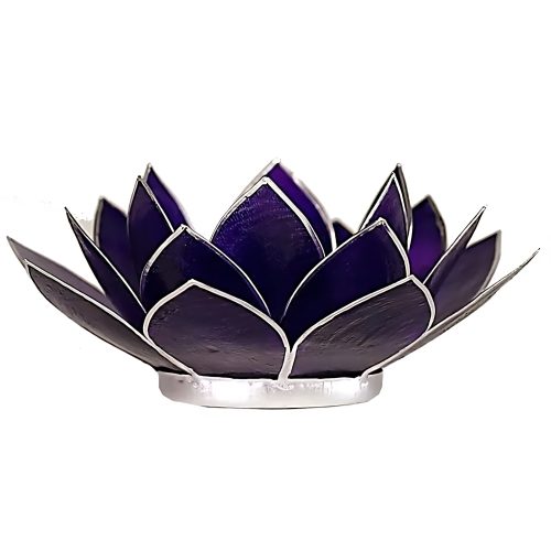 Lotus atmosfærisk lys 7. chakra fiolett med sølvfarget kant - Stor 13,5 cm.