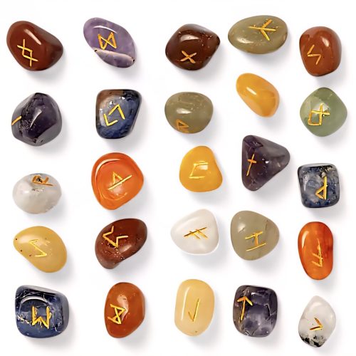 Alternative view of Runeorakelsett med 7 chakraer i bomullspose