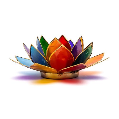 Lotus atmosfærisk lys 7 chakraer gullkant - stor 13,5 cm