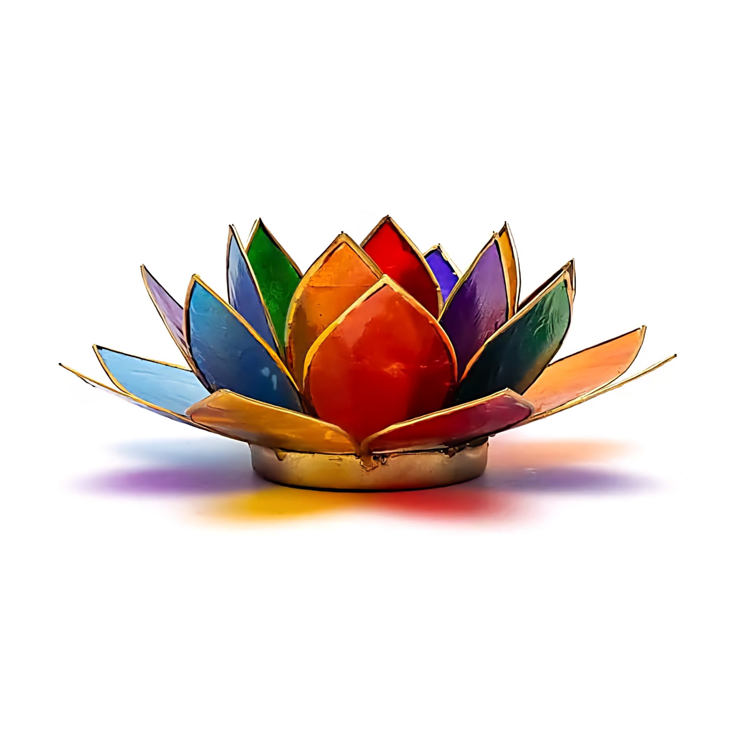Lotus atmosfærisk lys 7 chakraer gullkant - stor 13,5 cm