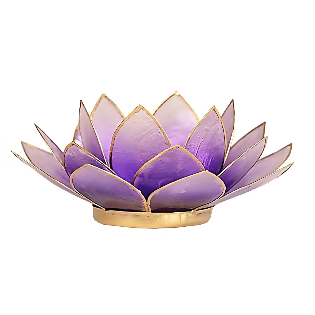 Lotus telysholder fiolett – 7. chakra med gullkant